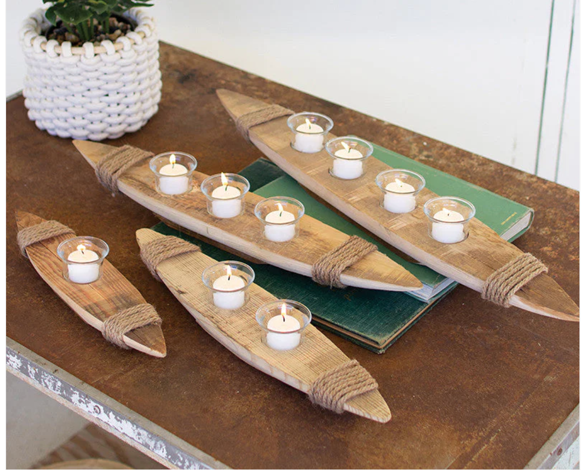 Rustic Wood Boat Tea Light Holder
